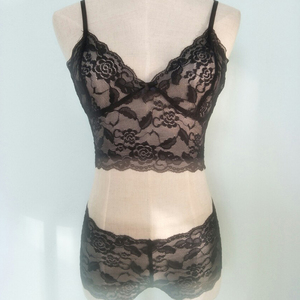 Lencería de encaje transparente al por mayor, conjuntos de lencería sexy y atractiva para mujeres maduras, conjuntos de lencería negra sexy de 2 piezas con cuello en V - Product Image 5