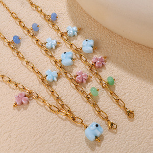 unique stainless steel enamel flower pendant necklace 18k gold plated <b>elephant</b> enamel pendant bracelet jewelry for women - Product Image 2