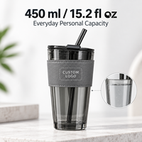 Gobelet en verre de 450 ml avec paille et couvercle, tasse à boire réutilisable avec manchon de protection, logo personnalisé