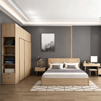 Ensemble de meubles de chambre à coucher de style nordique, lit king-size avec armoire à portes coulissantes, table de chevet, coiffeuse, suite de chambre complète pour la maison