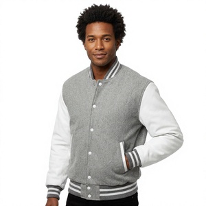 Chaqueta Universitaria de Lana Personalizada para Hombre y Mujer, Modelo K-VJ-146 de Kalan Industries, Color Gris Blanco Gris Oscuro, para Universidad, Instituto, Invierno - Product Image 1
