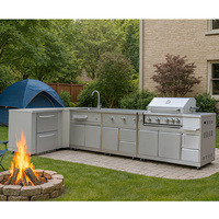 Gril de jardin personnalisé multi-tailles pour le camping en plein air, barbecue, cuisine d'extérieur modulaire en acier inoxydable noire avec roues
