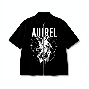 Camiseta Negra Extra Grande de Manga Corta para Hombre Aurel con Estampado de Ángel, Estilo Urbano, Tela de Algodón Tejida, Diseño de Logotipo Frontal - Product Image 1