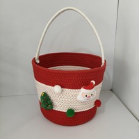 Panier en corde de coton tressé MSH avec décorations de Père Noël rouges, idéal pour emballer des cadeaux de Noël, des bonbons et comme organisateur de rangement.