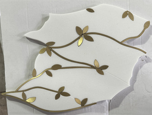 MARQUINA màu đen và thassos Trắng Inlay Brass bằng tia nước đá cẩm thạch Gạch <span class=keywords><strong>Mosaic</strong></span> hoa mẫu cho nhà bếp backsplash và nội thất - Product Image 3