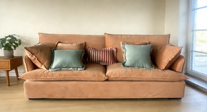 <span class=keywords><strong>Canapé</strong></span> en lin <span class=keywords><strong>orange</strong></span> confortable 3 places Coussins doux pour le salon - Product Image 4