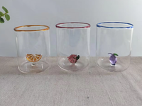 Tasse en verre borosilicate fait main, résistante à la chaleur, avec ornement 3D en forme de fruit, 400 ml, bord coloré, réutilisable pour café, jus, eau