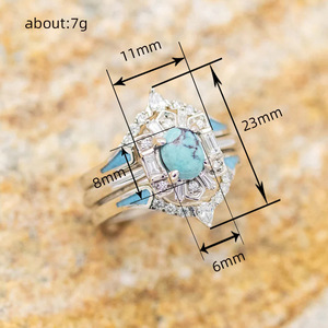Anello da Donna T0026 con Gemma Turchese, Montatura Geometrica Ovale, Pietra Naturale, Anelli di Fidanzamento alla Moda - Product Image 4