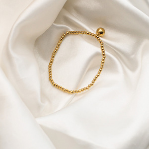 European American Style 18K Gold Elastic Bead Bracelet Titanium Steel Round Ball Geometric Design Jewelry - Product Image 3