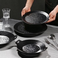 Assiette ronde en mélamine noire jetable, finition brillante, pour fruits, salades, pâtes et fêtes