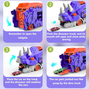 Giocattoli per Bambini Pista da Corsa con Auto Slot <span class=keywords><strong>Camion</strong></span> Trasportatore di Dinosauri Veicoli <span class=keywords><strong>Giocattolo</strong></span> a Frizione Monster Truck con 2 Auto in Metallo - Product Image 4