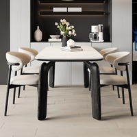 Table à manger en bois massif style crème avec plateau en ardoise, pieds en forme d'éléphant, rectangulaire, pour petites maisons, chaises vintage, style moderne minimaliste