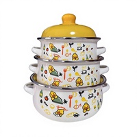 Ensemble de 3 casseroles en émail classiques, bord argenté, logo personnalisable, compatible gaz et induction, casseroles à soupe durables, directement des fabricants