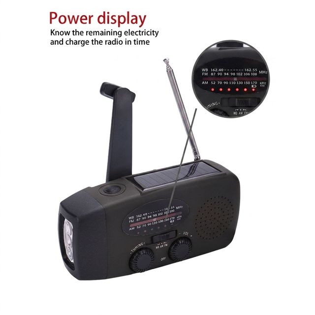 Emergency NOAA Radio Solar Hand Crank Power Bank 5000mAh Type-C Waterproof Flashlight Survival Gear for Hurricane Storm Blizzard