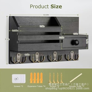 Wooden entryway <b>key</b> rack, wall-mounted mail and envelope organizer, solid wood umbrella and bag <b>hanger</b>. - Product Image 5