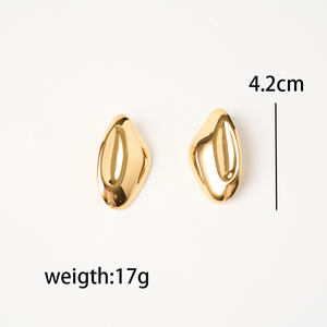 Waterproof Trendy <strong>Chunky</strong> Oval Design 18K Plated Stainless Steel Simple Stud <strong>Earrings</strong> - Product Image 6