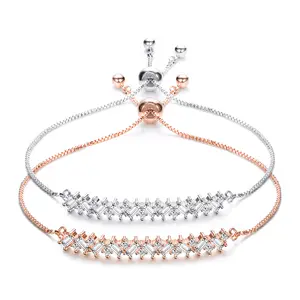Wholesale Crystal Bling Charm Slide Bracelets Adjustable Box Chain Metal Bracelet Luxury Copper Women Zircon Bracelet for Girl