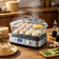 Cuiseur vapeur électrique en verre numérique sans BPA de 5 L avec écran LCD, 5 modes de cuisson prédéfinis, minuterie de 60 minutes, compatible lave-vaisselle, pot en verre
