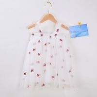 Gaun anak musim panas baru gaun putri rok kasa manis bordir dekorasi renda pola bunga