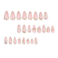 Faux Ongles 3D en Dentelle Florale à Presser, Élégants Blancs Amande, Kit de Manucure pour Mariage et Fête, Faux Ongles Dorés avec Fil, 4488