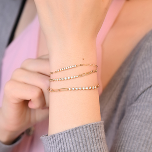 Exclusive Hong Kong Fine Jewelry Wholesaler 18K Yellow <b>Gold</b> Natural Diamond Figaro Chain Stackable Bracelet Gift For Women Wear - Product Image 5