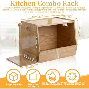Wooden <b>Kitchen</b> Storage Rack With <b>Paper</b> Towel Holder And Spice Shelf For Vegetables Onions Potatoes Multifunctional Countertop - Product Image 4