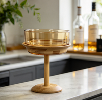 Gobelet en verre borosilicate fait main, bol rond ambré avec tige en bois, 301-400 ml, pour servir du vin, de la bière ou du champagne