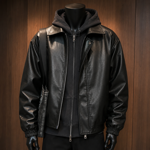 Chaqueta de Cuero Nueva de Otoño para <span class=keywords><strong>Hombre</strong></span> 2026, Chaqueta Corta Holgada, Chaqueta de Cuero Retro <span class=keywords><strong>Americana</strong></span> para <span class=keywords><strong>Hombre</strong></span> - Product Image 1