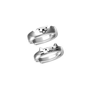 Vente en gros de bagues de couple mignonnes pour chat et chien européens et américains Style personnalisé Paire de bagues réglables mignonnes superposées Bijoux - Product Image 1