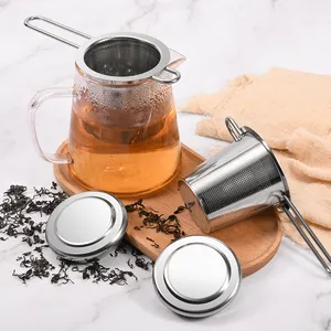 Logo personnalisé infuseur à thé à feuilles mobiles en métal argenté passoire à thé à mailles fines en acier inoxydable 304 filtre à thé avec poignée