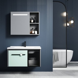 Mueble de Baño de Aluminio CR Space, Lavabo de Cerámica de una Pieza de 820 mm, Azul - Product Image 3