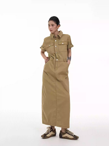 <span class=keywords><strong>Vestido</strong></span> overol de mezclilla de manga corta para <span class=keywords><strong>mujer</strong></span> con cuello para principios de otoño; <span class=keywords><strong>vestido</strong></span> holgado y adelgazante de línea A estilo coreano - Product Image 2