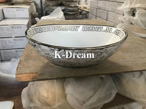 <span class=keywords><strong>Lavabo</strong></span> da Appoggio KD-29GBC in Ceramica Placcata Oro, Design a Mezzaluna, per Hotel di Lusso - Product Image 6