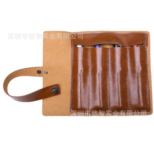 Leather pencil case <b>roll</b>, multi-functional fountain pen organizer, foldable portable <b>tool</b> <b>bag</b>, logo printable. - Product Image 3
