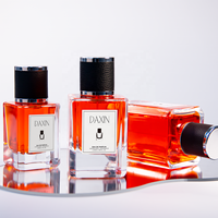 Flacon de parfum en verre vide de 30 ml, 50 ml, 100 ml, forme carrée, flacon pulvérisateur de parfum lourd avec bouchon rond noir en forme de cylindre