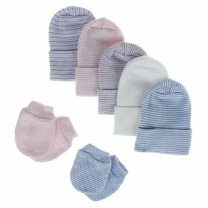 MIO 유럽과 미국 아기 액세서리 신생아 면 모자 장갑 세트 따뜻한 두꺼운 아기 비니 모자 스트라이프 니트 장갑 세트