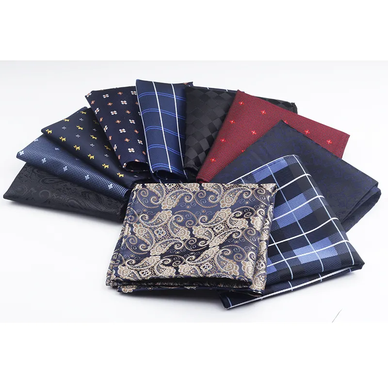 New Silk Pocket Square Handkerchief Accessories Paisley Solid Colors Vintage Business Suit Handkerchief Breast Scarf 24*24cm