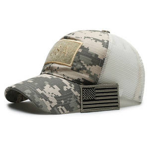 Tactical Mesh Trucker Cap Camouflage Usa Patch Sun Protection Outdoor Hat For Men Spring Summer Breathable Cotton - Product Image 1