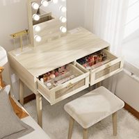 Ensemble de coiffeuse moderne en bois pour filles, durable, avec miroir et éclairage, tabouret et tiroirs de rangement, vente en gros
