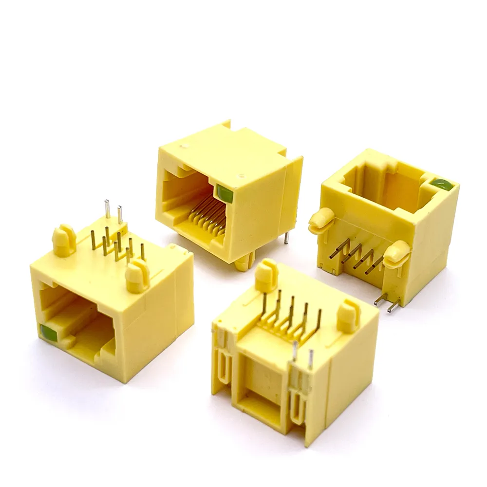 Soulin Rj45 Ports simples connecteur femelle prise 8p8c femelle Pcb montage modulaire Jack couleur jaune Rj45 connecteur de montage sur panneau