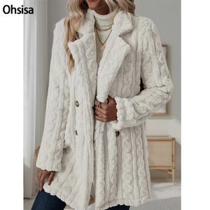 Ohsisa 2025 confortable décontracté chaud double boutonnage femmes en peluche veste <span class=keywords><strong>mi</strong></span>-longue <span class=keywords><strong>manteau</strong></span> mode <span class=keywords><strong>manteau</strong></span> - Product Image 1