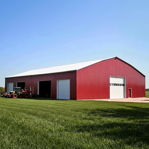 Structure d'entrepôt en acier robuste de couleur rouge avec portes roulantes pour usage agricole - Product Image 1