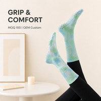 Chaussettes de yoga mi-mollet pour femmes, personnalisées OEM, tie-dye, antidérapantes, respirantes, pour le sport, vente en gros, logo personnalisé, faible MOQ