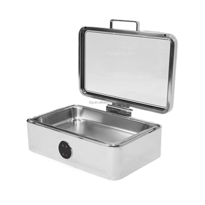 Ensemble de plats chauffants électriques sans eau, en acier inoxydable argenté, avec couvercle, tension universelle pour buffet - Product Image 1