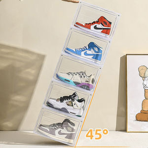 Xinhang علبة أحذية بلاستيكية عالية الجودة قابلة للتكديس مزدوجة الفتح صناديق أحذية شفافة سوداء/بيضاء قابلة للطي - Product Image 2