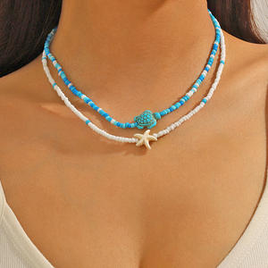 Gargantilla de concha de mar bohemia de verano Popular, collar de cuentas de arcoíris, collar de cuentas de cristal de playa, regalo para mujeres y niñas - Product Image 1