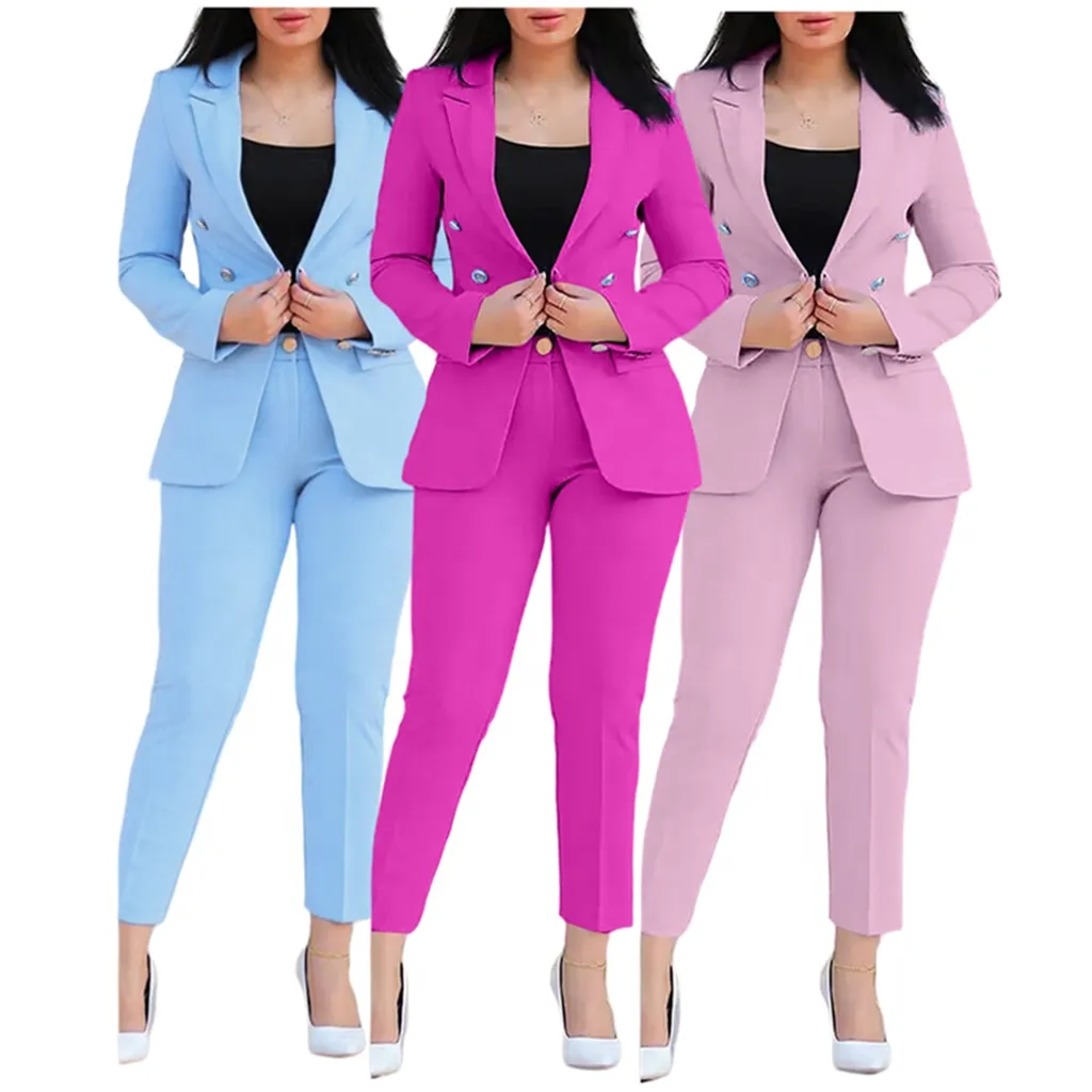ZHEZHEメーカー女性用ビジネススーツファッションスリムパンツとブレザーセットレディーススーツオフィスウェアフォーマルスーツ
