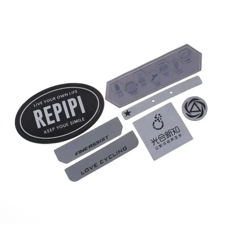 Reflektor Patch Hot Stamp ing Logo Benutzer definierte TPU Label Kleidungs stück Reflektierende Kleidung Tags Gummi Patch