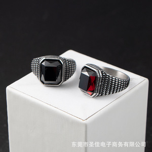 Bague pour homme en acier inoxydable avec pierre noire géométrique sertie clos SA1152 – Bijou cadeau - Product Image 3