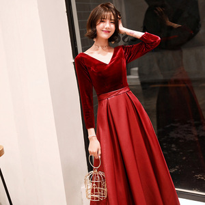 Wine Red V Neck Long Evening Gown A Line Natural Waist Burgundy Satin Formal Dress For Wedding Reception Banquet - Product Image 4